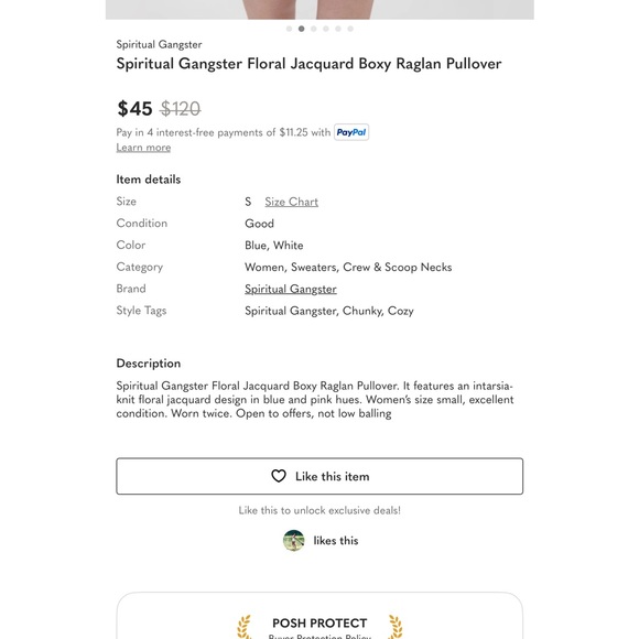 SPIRITUAL GANGSTER SET FLORAL JACQUARD RAGLAN SWEATER SHORT SIZE XS EUC - Picture 4 of 8